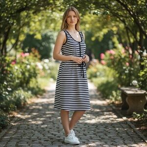 Style & Co. Navy and White Striped Midi Dress